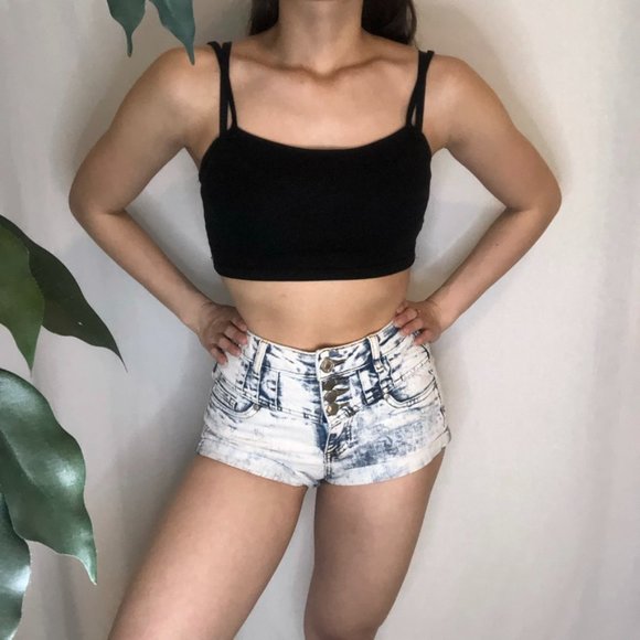 Acid Wash High Wasted Jean Shorts - Picture 1 of 7